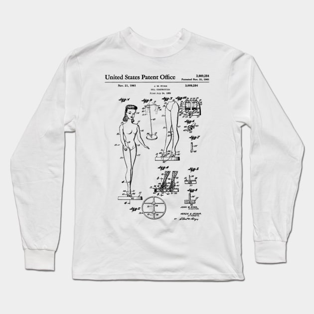 Barbie Doll Patent Black Long Sleeve T-Shirt by Luve